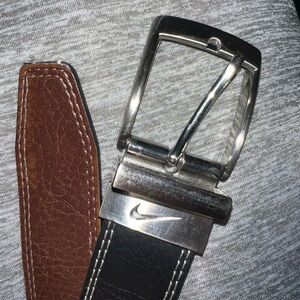 Nike Black and Brown Leather Belt with silver buckle
